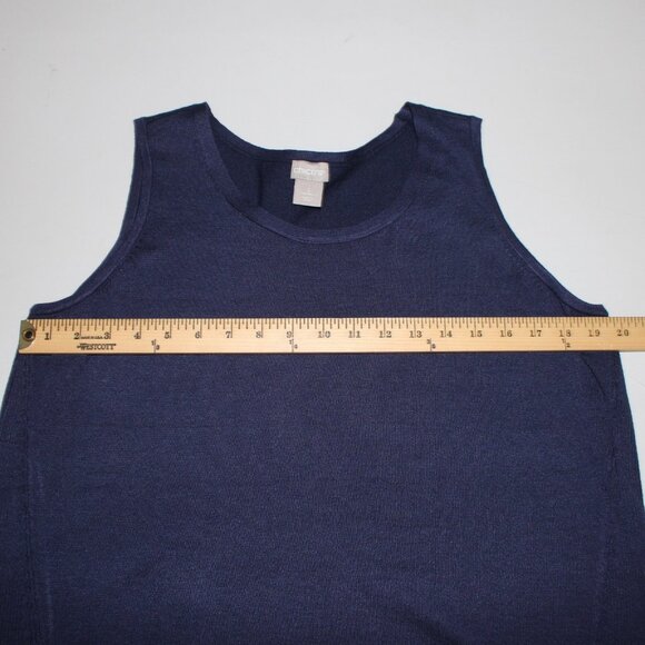 Chicos Top $50 Sz 2 Navy Blue Rib Trim Detail Tank Rayon Top - Picture 10 of 12
